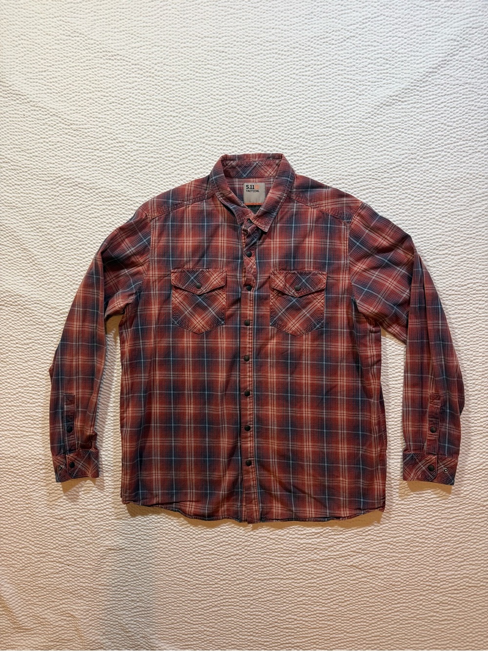 511 Tactical Shirt Mens Extra Large Orange Button Up Plaid Cotton Hiking Outdoor